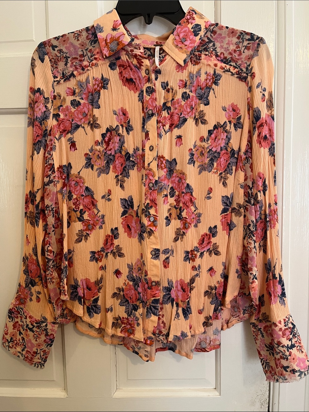 Free People Hold Onto Me Floral Button Down Top Coral Combo Size Small - Picture 2 of 11